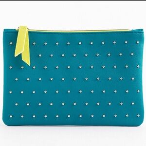 Ipsy Glam Bag Teal with Silver Studs Top Zip Makeup March 2020 Bag EUC